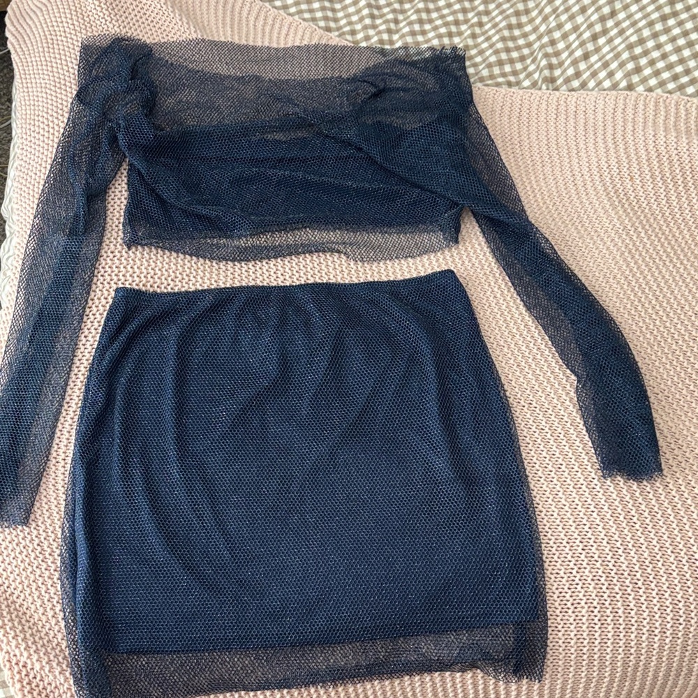 Amazon Navy Blue Mesh Skirt Set
